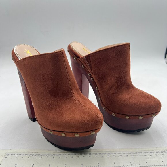 XYD Brown Lug Platform Super High Heels Clog Mules Studded Round Toe Sandals - Picture 4 of 8